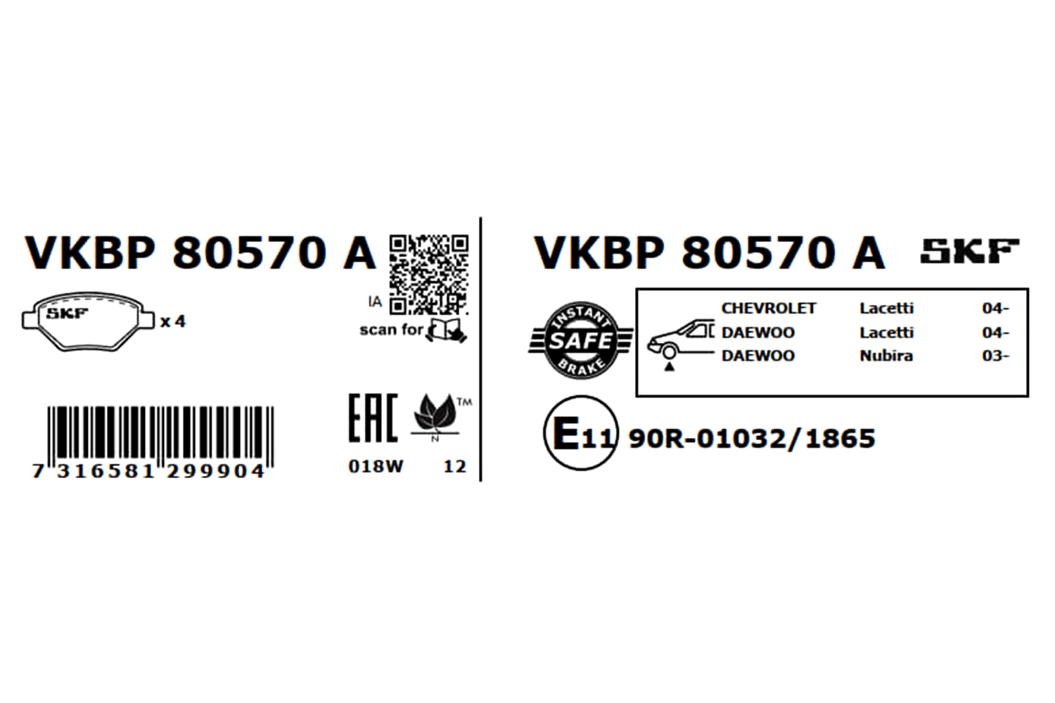 SKF VKBP 80570 A Bremsbelagsatz, Scheibenbremse